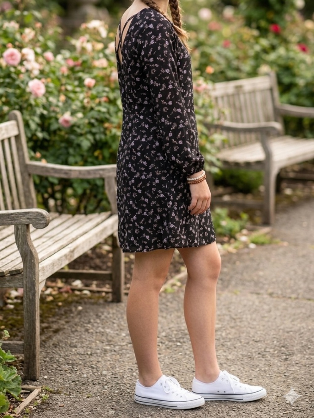 Rare Editions Black Dress with Pink Floral Design Girls Size 16 XL